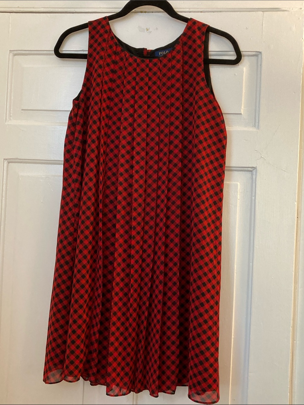 Polo by Ralph Lauren Red and Black Check A-Line Sleeveless Dress, Size 16(girls)